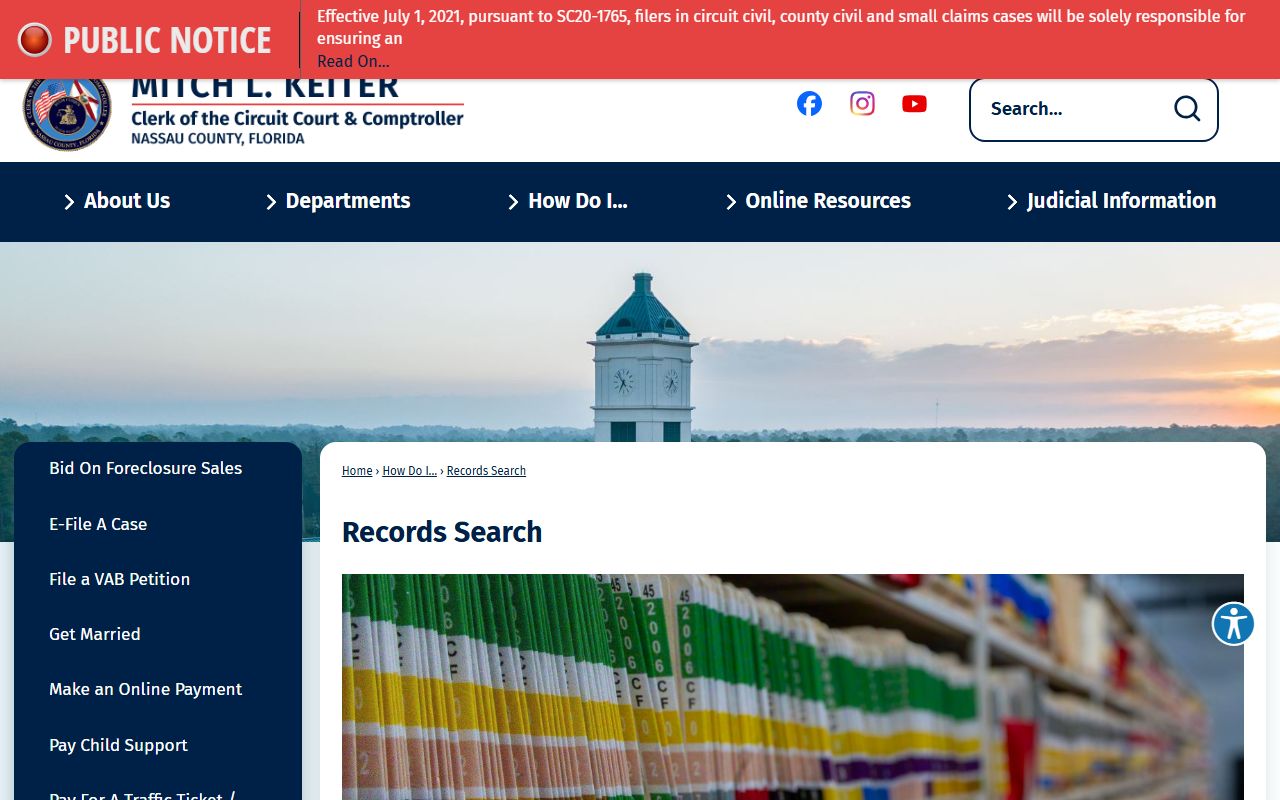 Nassau County Clerk court records search page used to look up criminal case records after an arrest