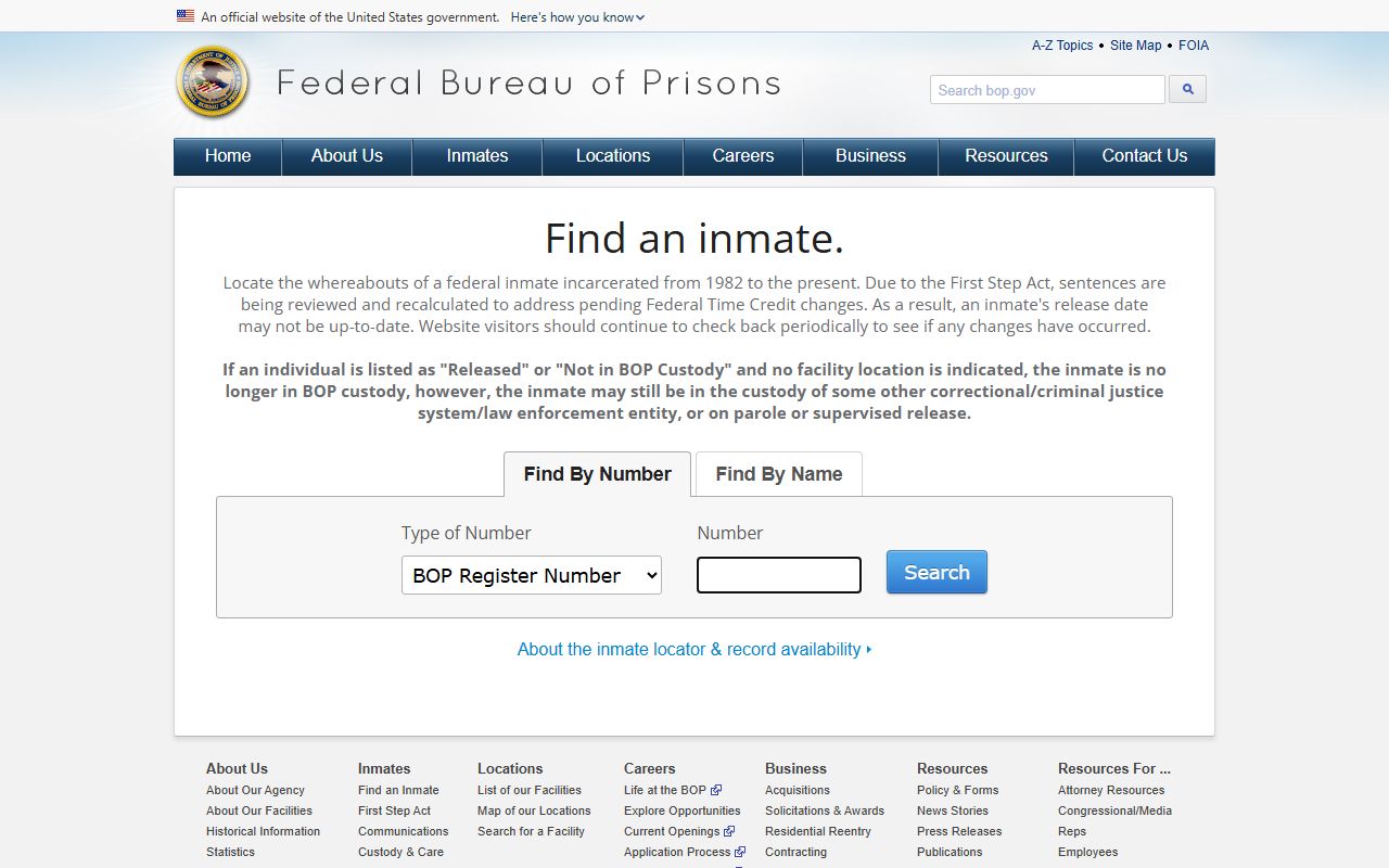 Federal BOP inmate locator used instead of a Nassau County jail mugshot gallery for federal records
